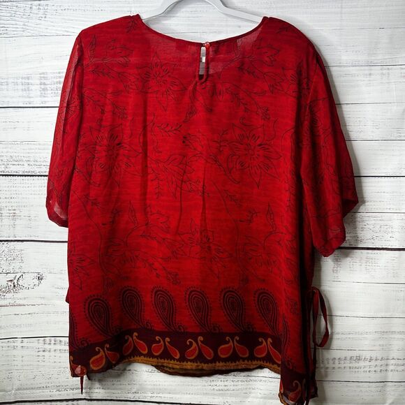 Nouveau Monde Womens Plus Size 2X Lined Red Chiffon Blouse Sheer Shoulder Pads - Picture 5 of 14